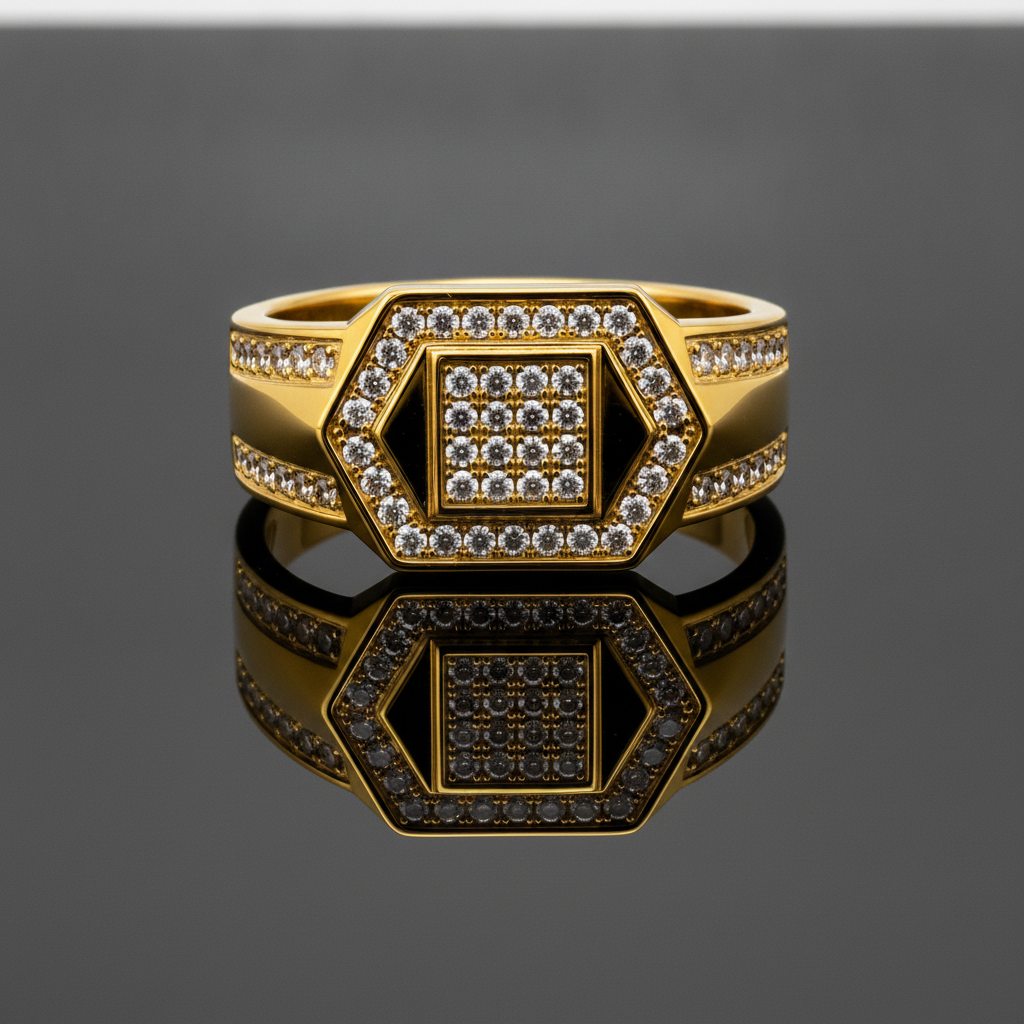 Classic Crystal CZ Hexagon Statement Ring for Men