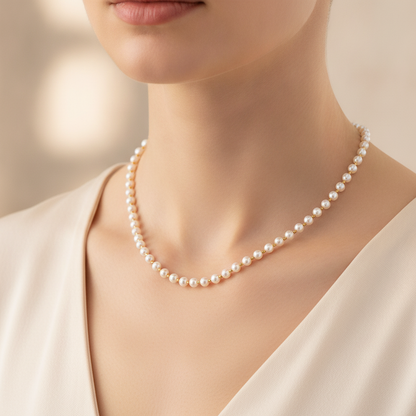 NUGOLD Elegant White Pearl & Gold Bead Chain for Women