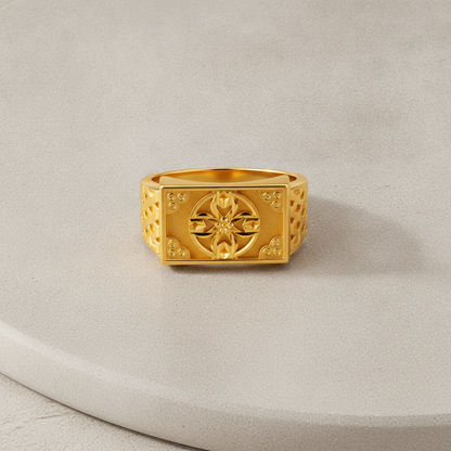 Regal Floral Emblem Heritage Signet Ring for Men