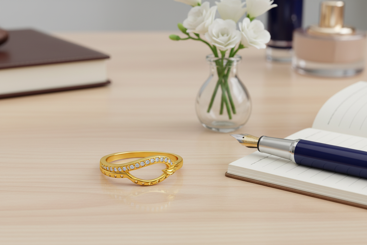 NuGold Elegant Infinity Curve Diamond Accent Gold Ring for Women