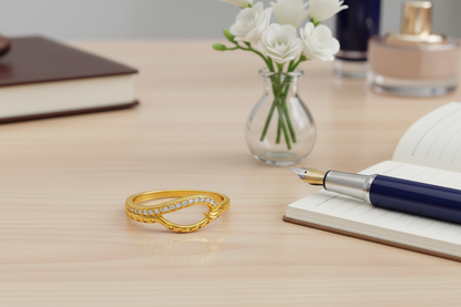 NuGold Elegant Infinity Curve Diamond Accent Gold Ring for Women