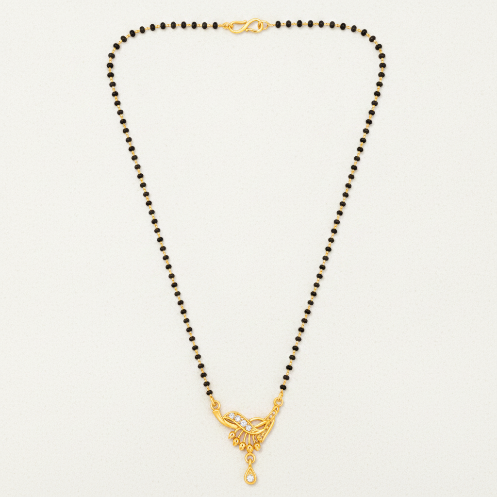 NUGOLD Classic Black Bead Mangalsutra with Designer Pendant