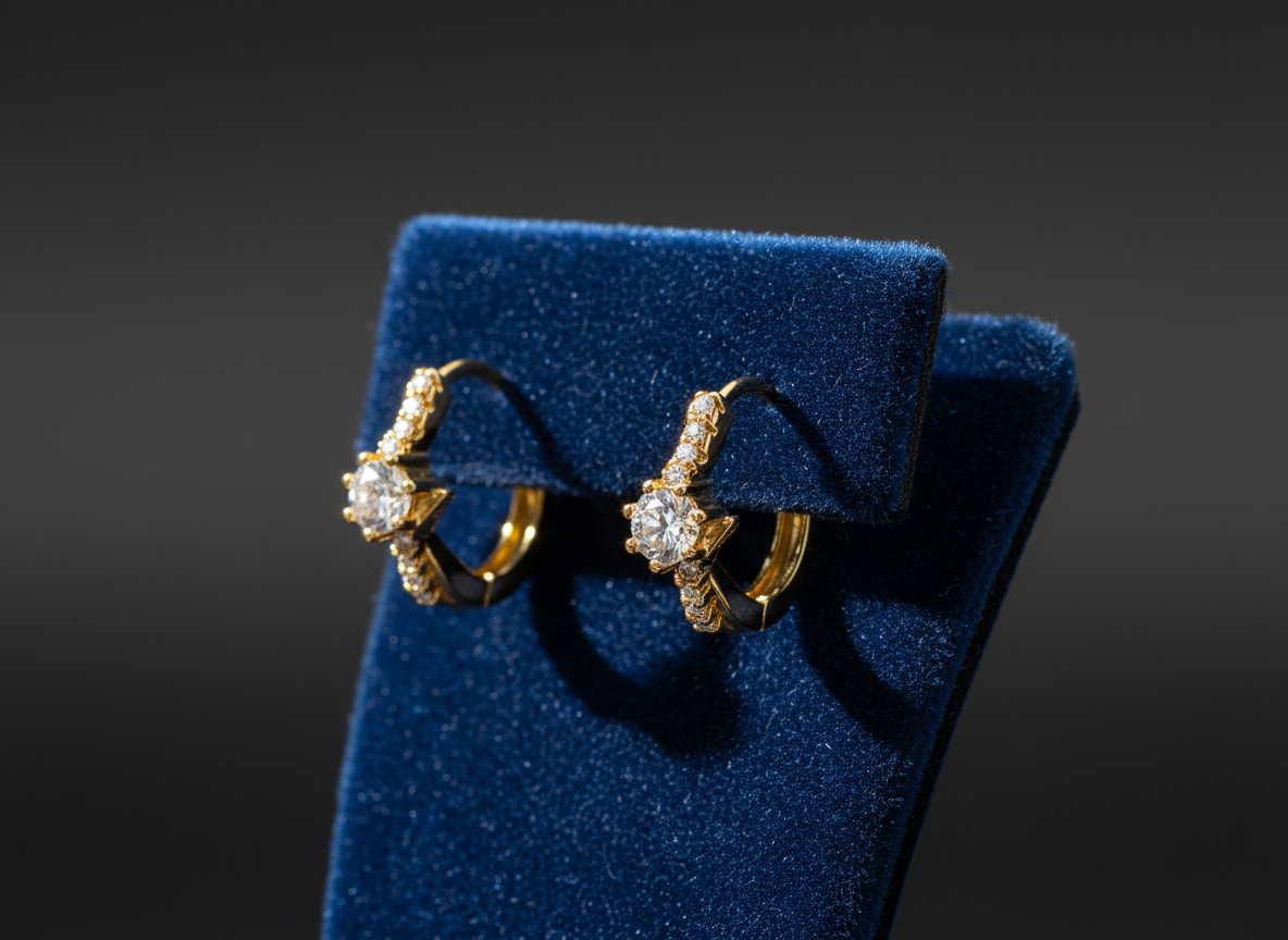 NuGold Solitaire Crystal Gold-Toned Huggie Hoop Earrings for Women