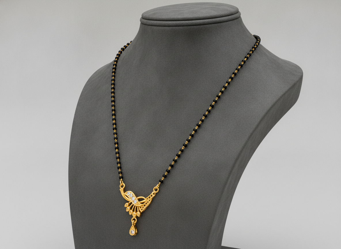NUGOLD Classic Black Bead Mangalsutra with Designer Pendant