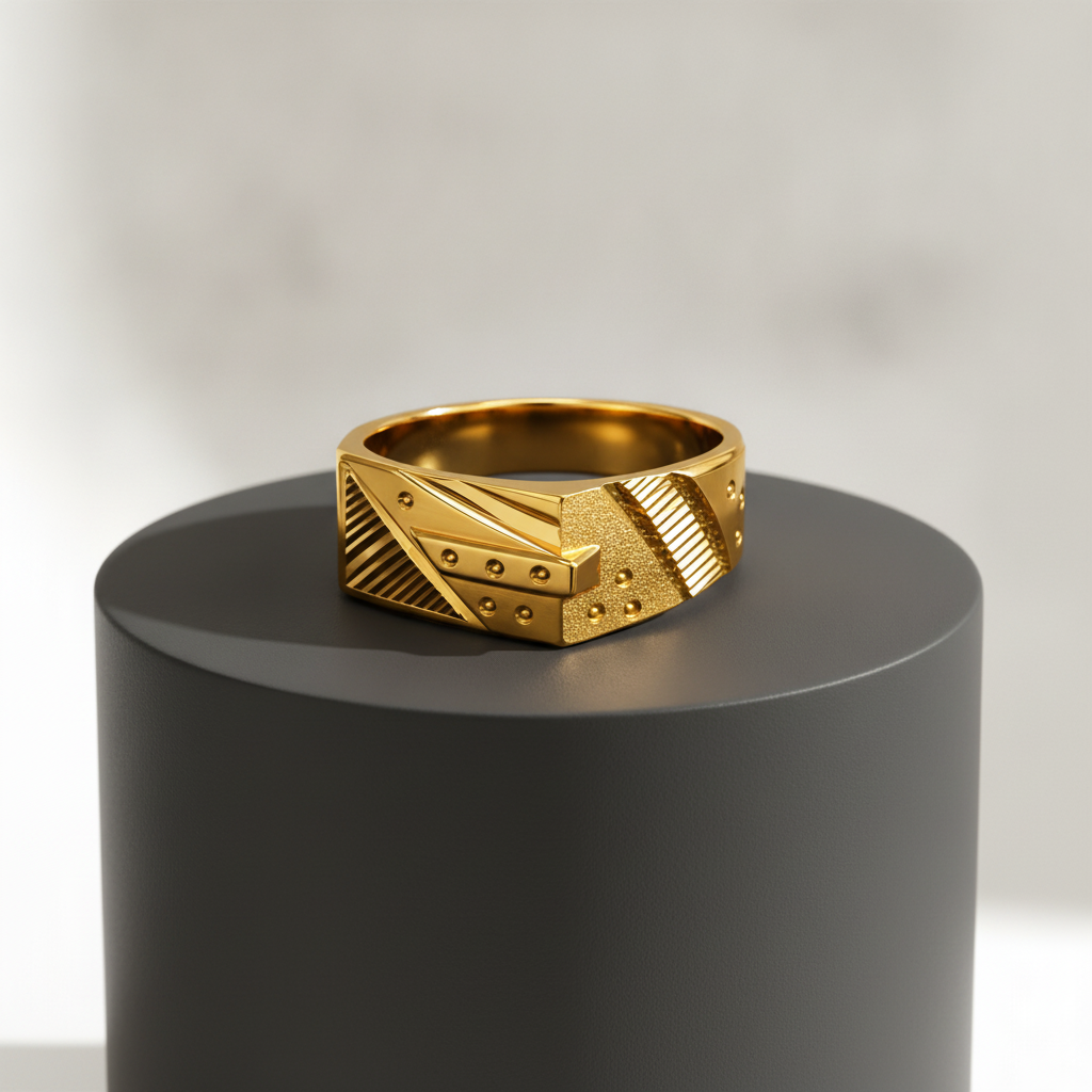 Bold Geometric Textured Statement Ring for Men