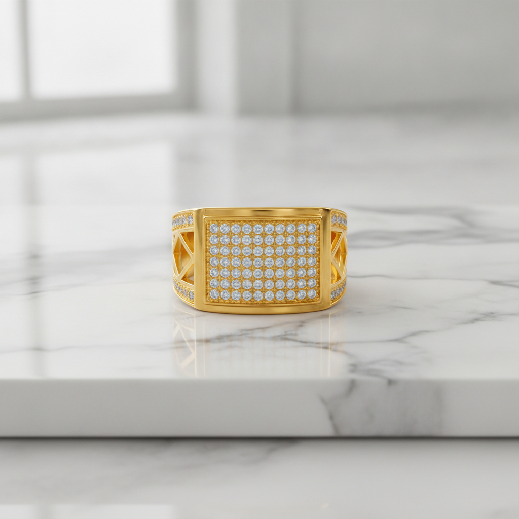 Regal Diamond Grid Statement Ring for Men