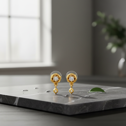 NuGold Floral Crystal Drop Gold-Toned Stud Earrings for Women