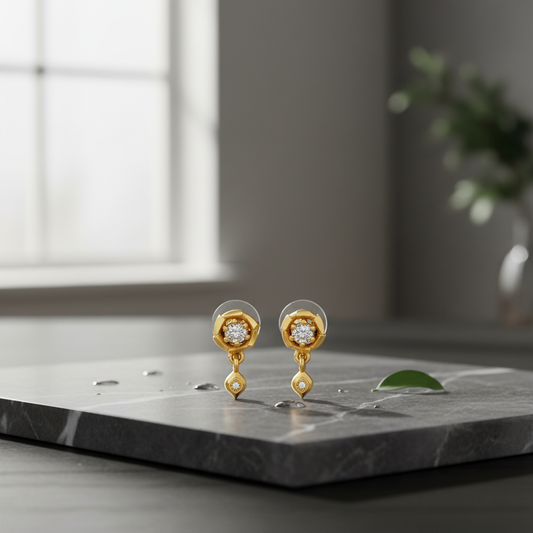 NuGold Floral Crystal Drop Gold-Toned Stud Earrings for Women