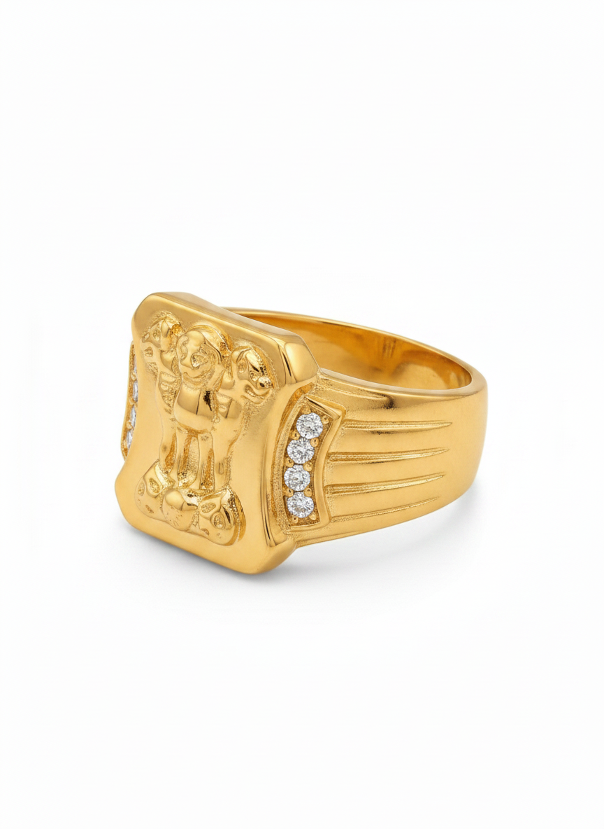 NuGold Royal Ashoka Lion Emblem Gold Signet Ring for Men