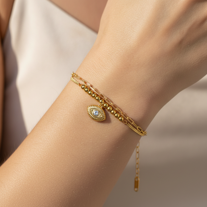 NUGOLD Trendy Double Layer Evil Eye Bracelet