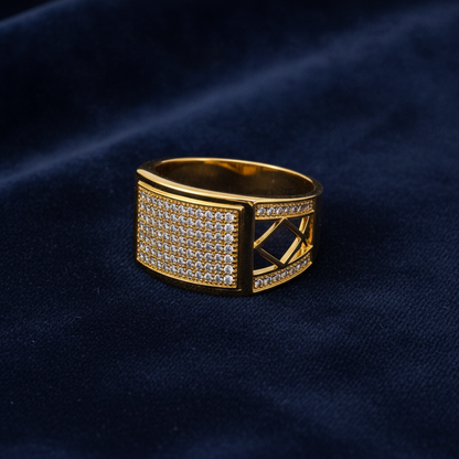 Regal Diamond Grid Statement Ring for Men