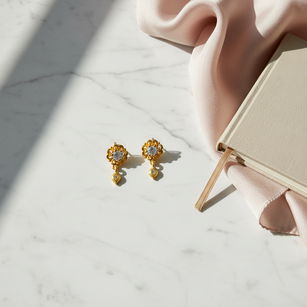 NuGold Blossom Spark Crystal Drop Earrings