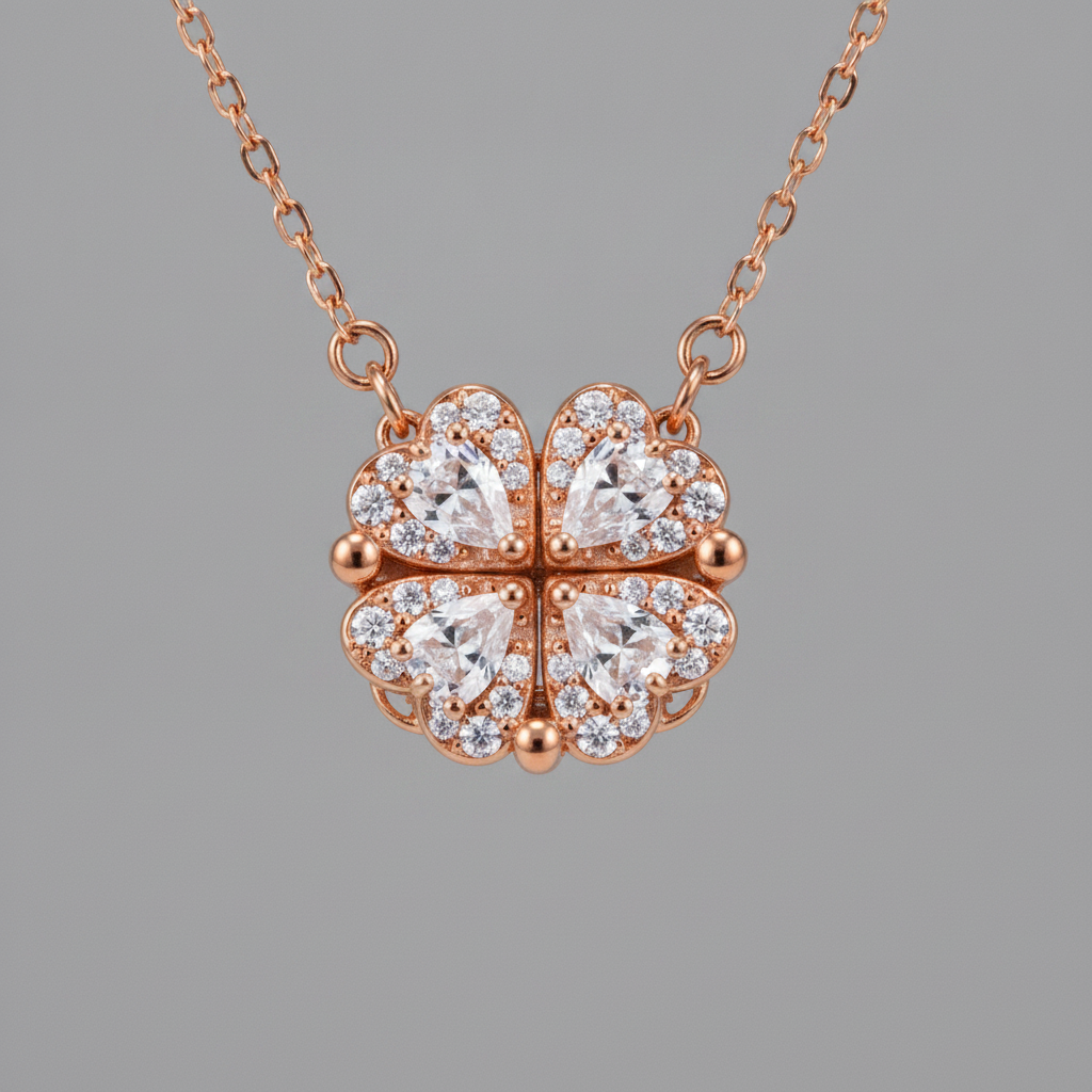 Heart-Shaped Crystal Clover Pendant Necklace