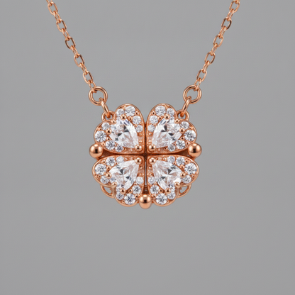 Heart-Shaped Crystal Clover Pendant Necklace