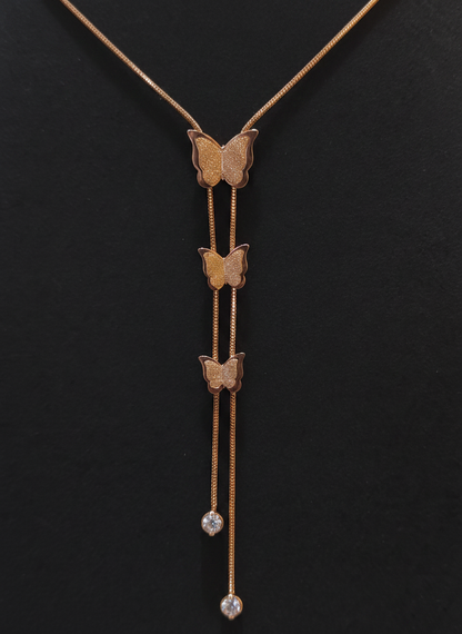 Elegant Rose Gold Triple Butterfly Tassel Pendant Necklace