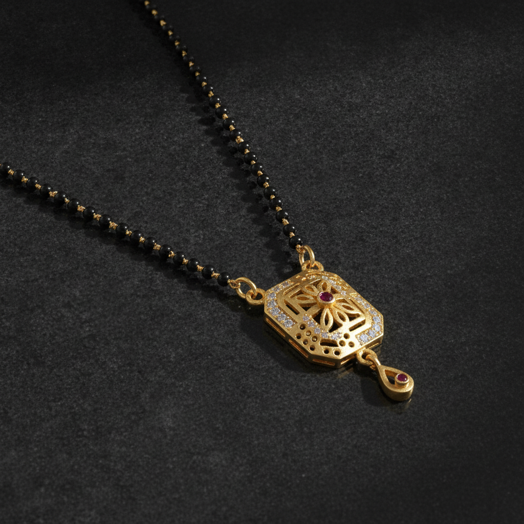 NUGOLD Traditional Black Bead Mangalsutra with Elegant Pendant