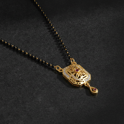 NUGOLD Traditional Black Bead Mangalsutra with Elegant Pendant
