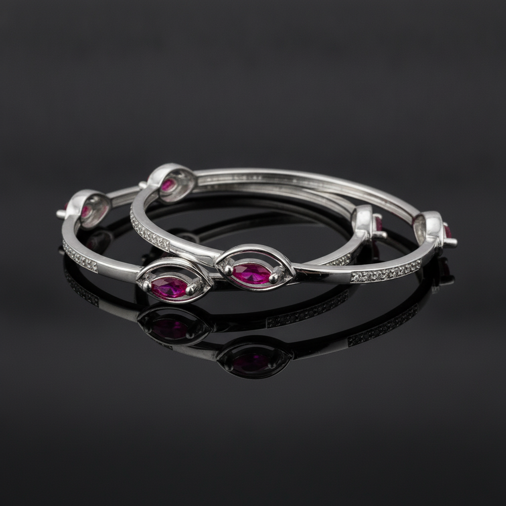925 Silver Ruby & Cubic Zirconia Bangles for Women