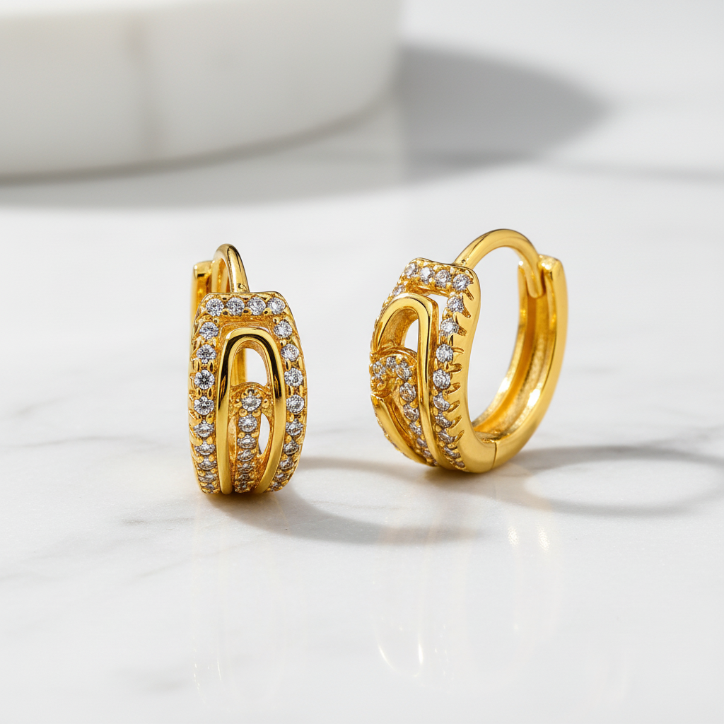 Luxury Gold Diamond Hoop Earrings For Women & Girls