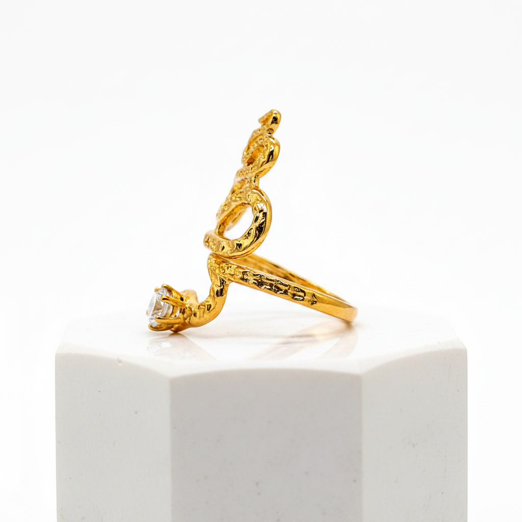 Designer Anti-Tarnish Serpent Coil Ring with CZ Stone