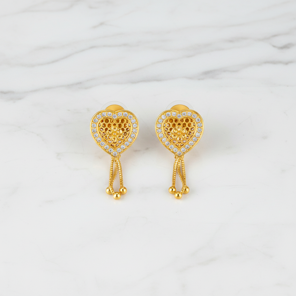 Crystal Heart Tassel Earrings for Women