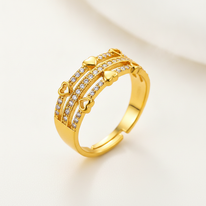 Regal Triple-Line Heart Harmony Sparkle Ring for Women