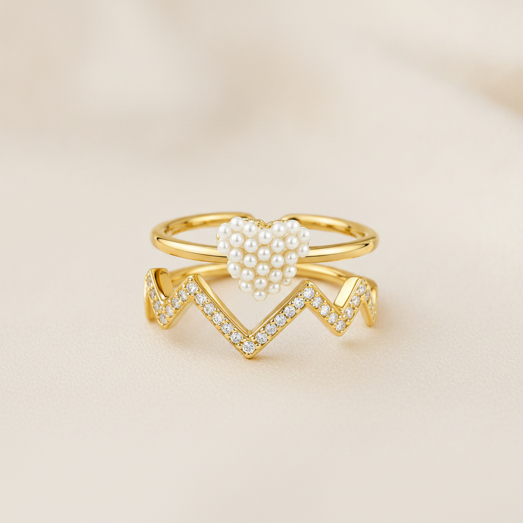 Pearl Crown Chevron Designer Ring