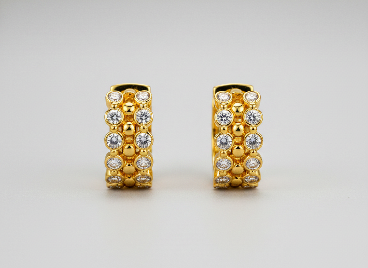 NuGold Luxe Crystal Cluster Gold-Toned Huggie Hoop Earrings for Women