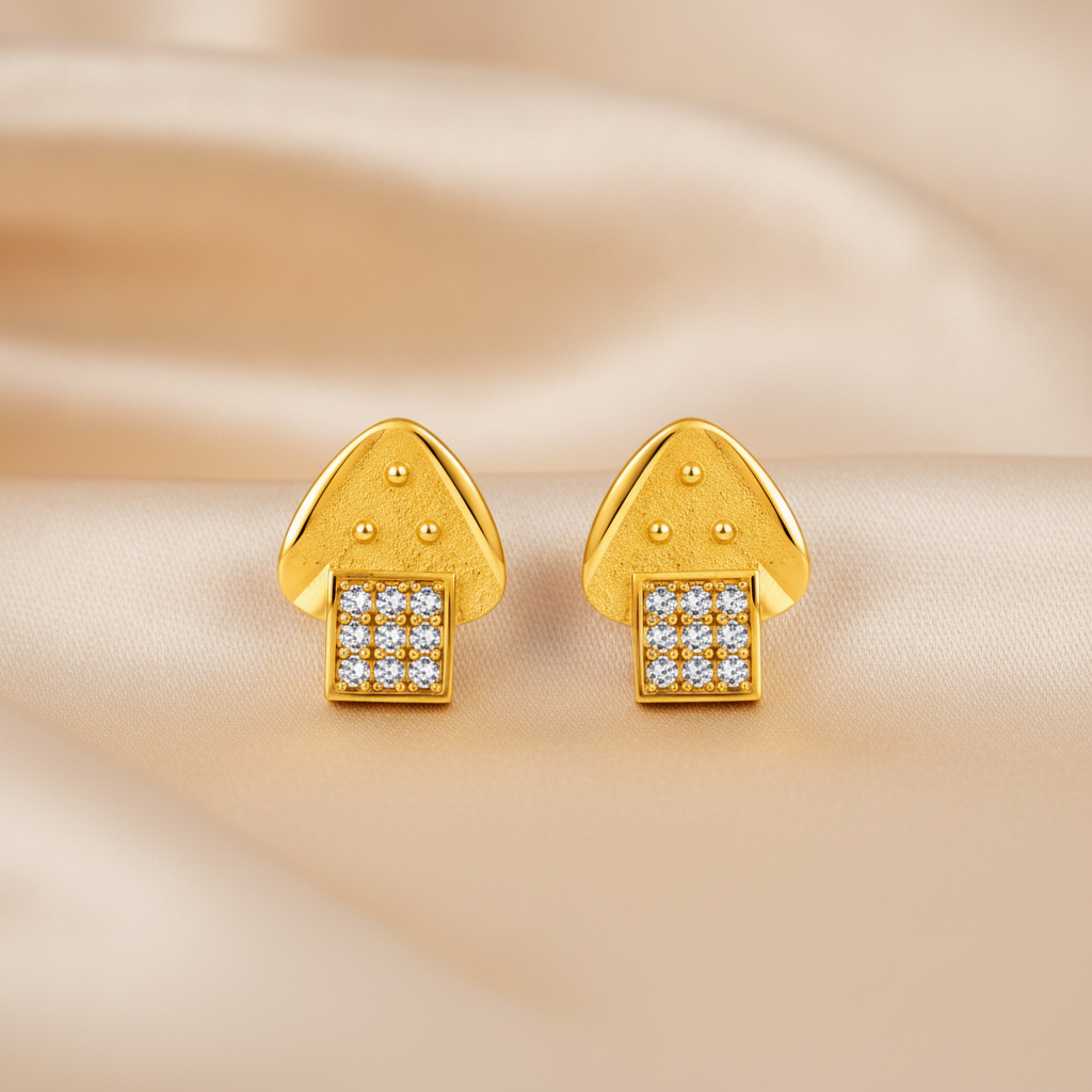 Celestial Tri-Beaded Cap Ear-Studs Earring