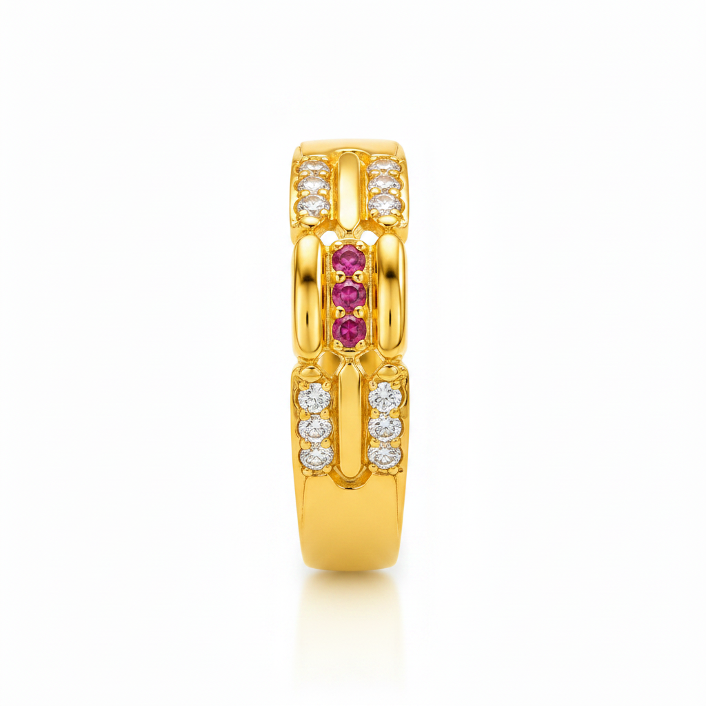 Imperial Ruby Triple Channel CZ Ring