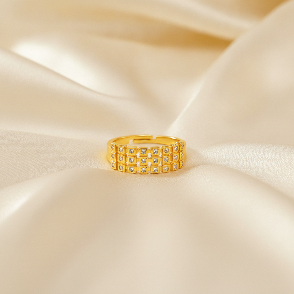 Regal Triple-Row Grid Sparkle Statement Ring for Women