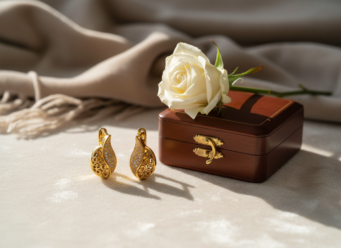 NuGold Leaf Design Gold-Toned Hoop Earrings for Women