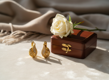 NuGold Leaf Design Gold-Toned Hoop Earrings for Women