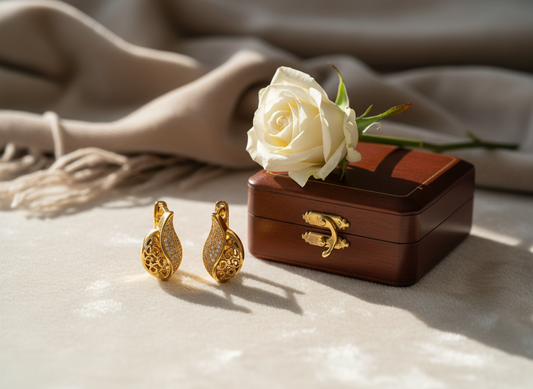 NuGold Leaf Design Gold-Toned Hoop Earrings for Women