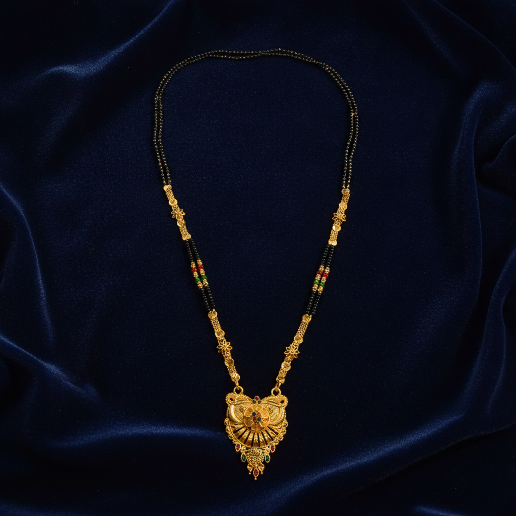 Premium Traditional Black Bead Mangalsutra with Ethnic Floral Pendant