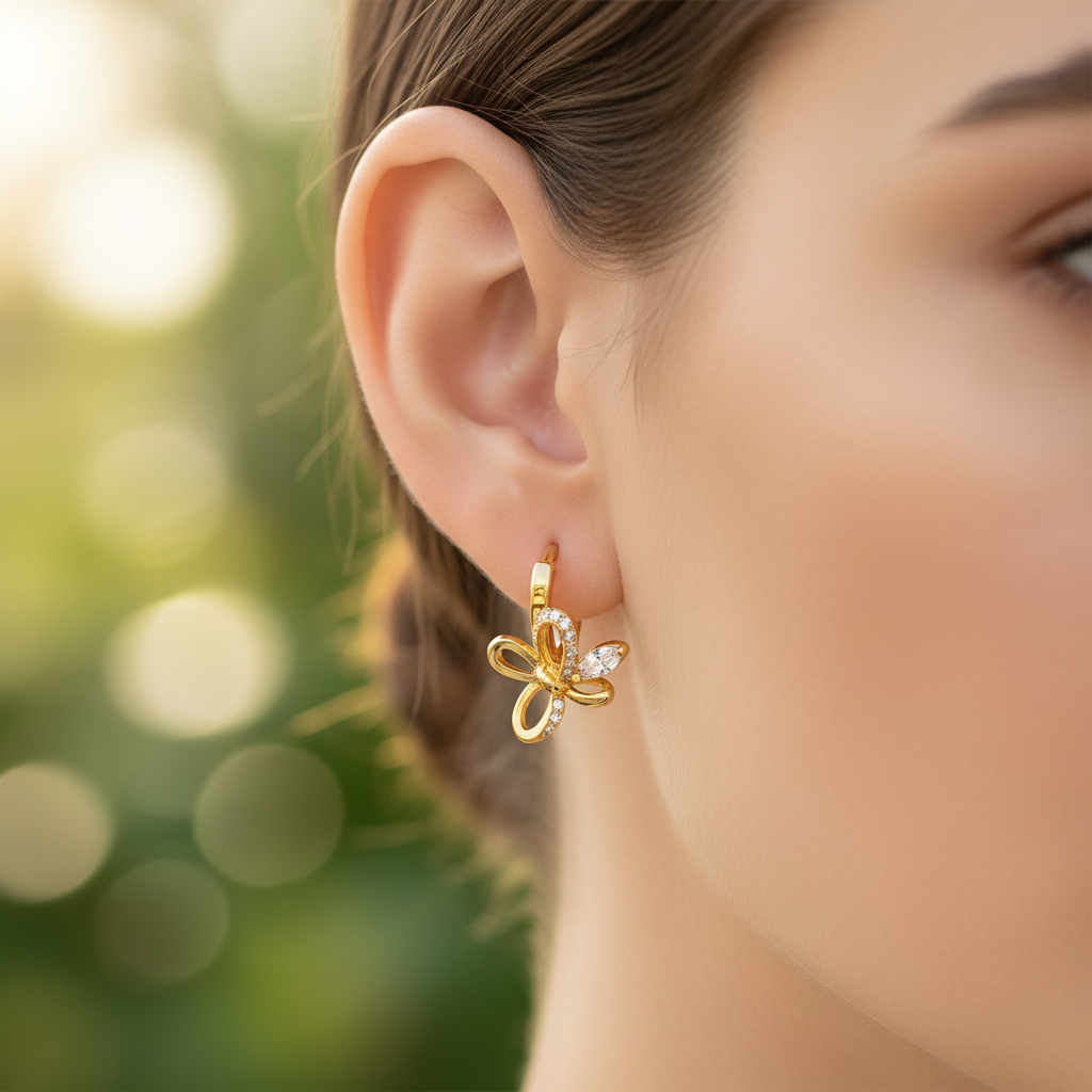 NuGold Butterfly Charm Crystal Gold-Toned Hoop Earrings for Women