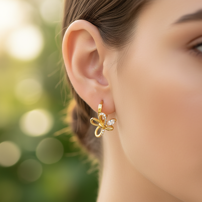NuGold Butterfly Charm Crystal Gold-Toned Hoop Earrings for Women