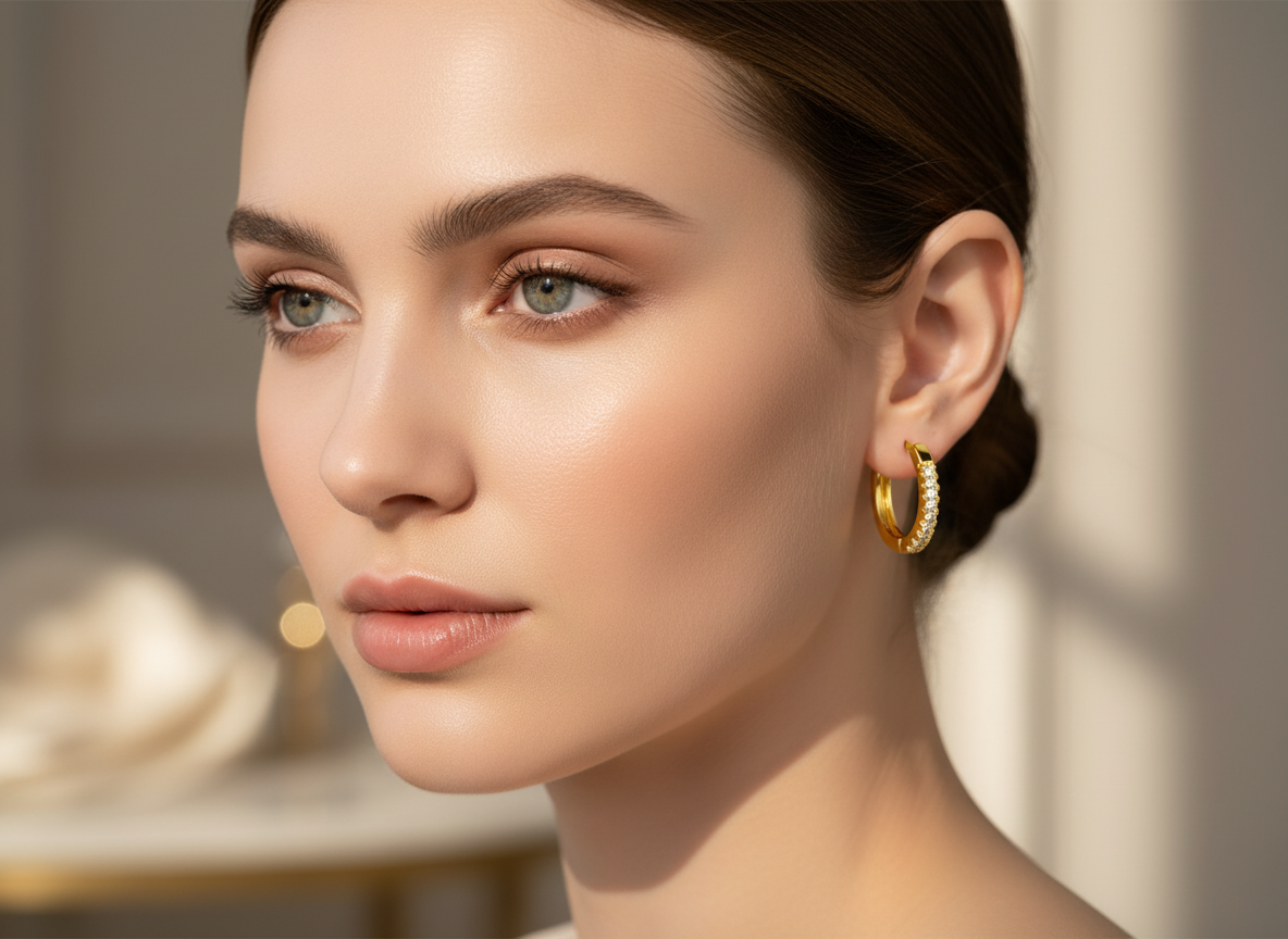 NuGold Diamond Hoop Earrings for Women & Girls