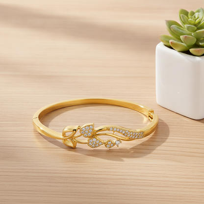 Luxury Floral Leaf CZ Open Bracelet For Women & Girl