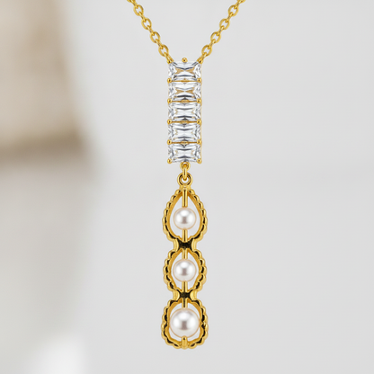 Elegant Crystal Bar & Pearl Drop Pendant Necklace