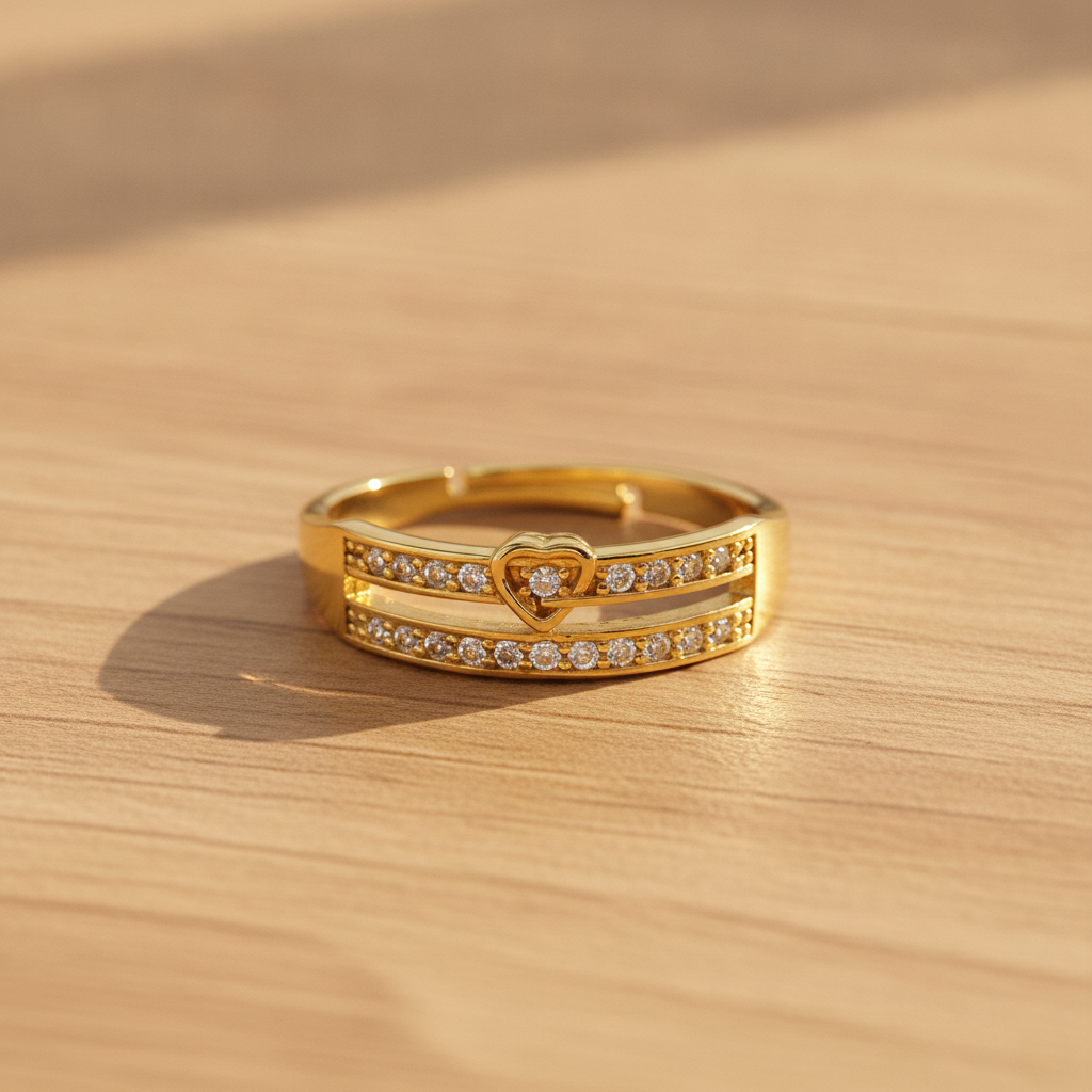 Regal Double-Line Heart Sparkle Statement Ring for Women