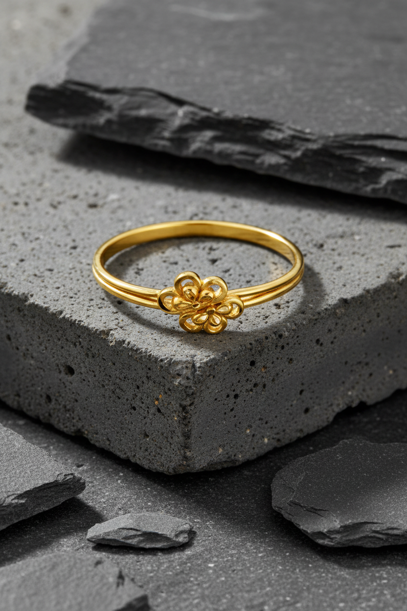 NuGold Delicate Floral Charm Gold Ring