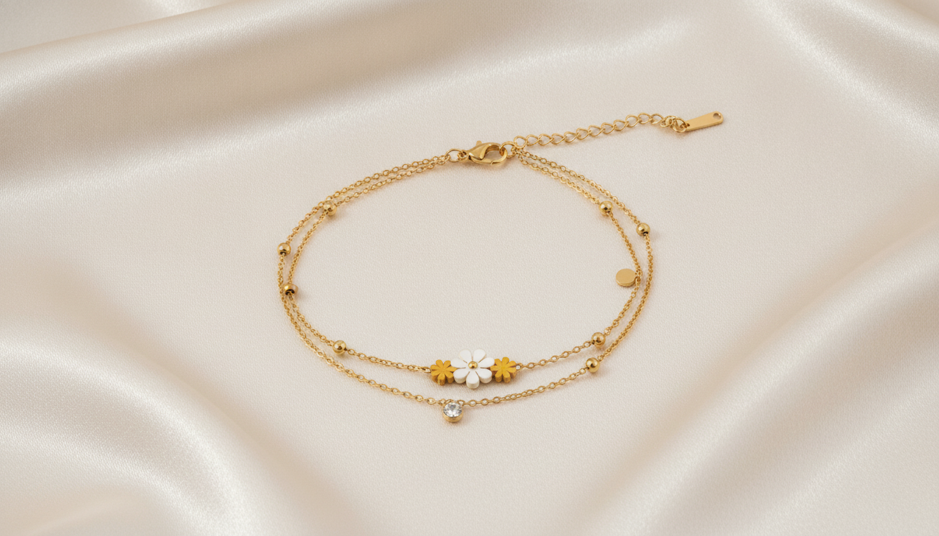 NUGOLD Double Layer Daisy Charm Bracelet for Women