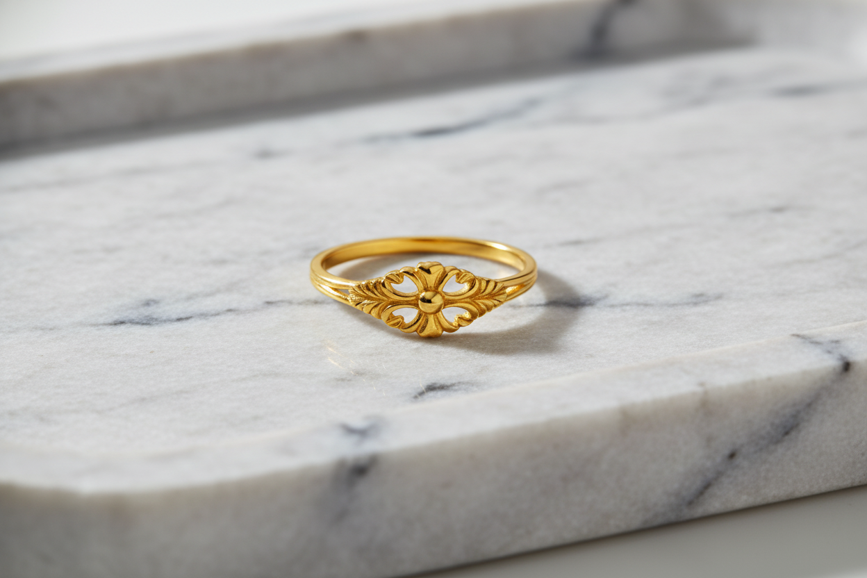 NuGold Vintage Blossom Heart Ring