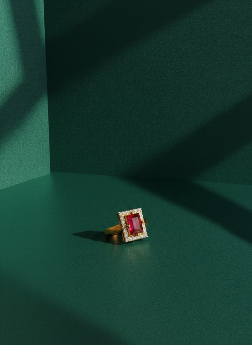 NuGold Ruby Royale Halo Ring