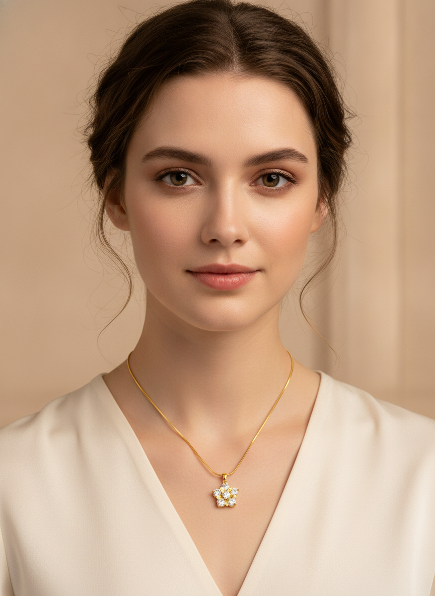 Dainty Floral Cubic Zirconia Pendant Necklace for Women