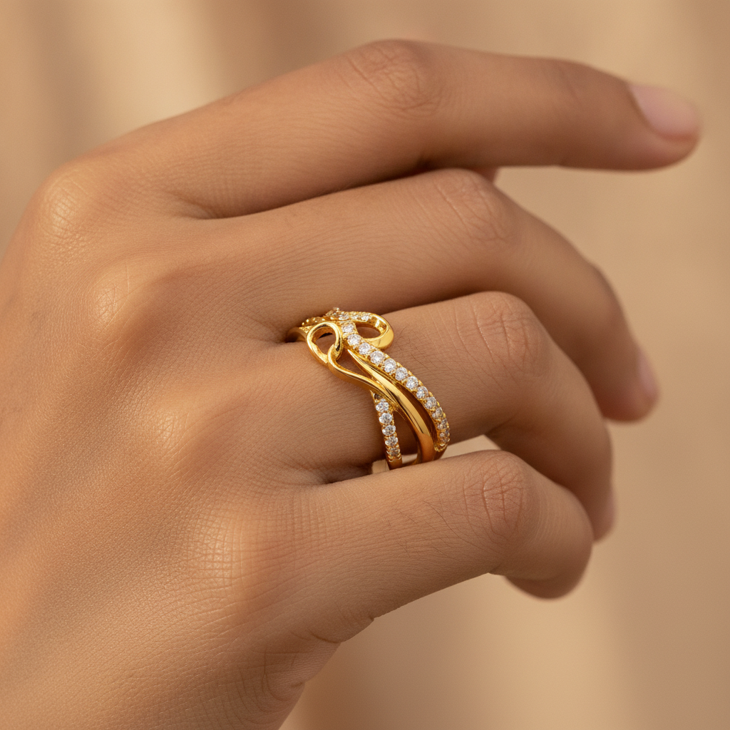 Elegant Wave Infinity Stone Studded Ring for Women