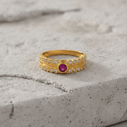 Regal Crimson Halo Statement Ring
