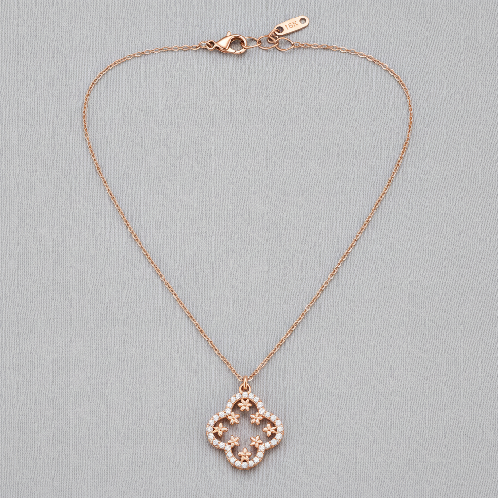 Rose Gold Crystal Clover Pendant Necklace for Women