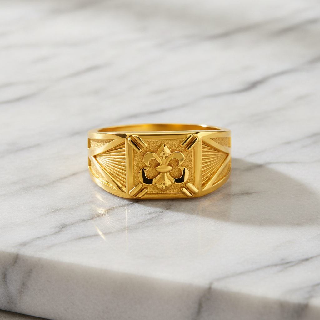 Royal Floral Crest Heritage Statement Ring for Men